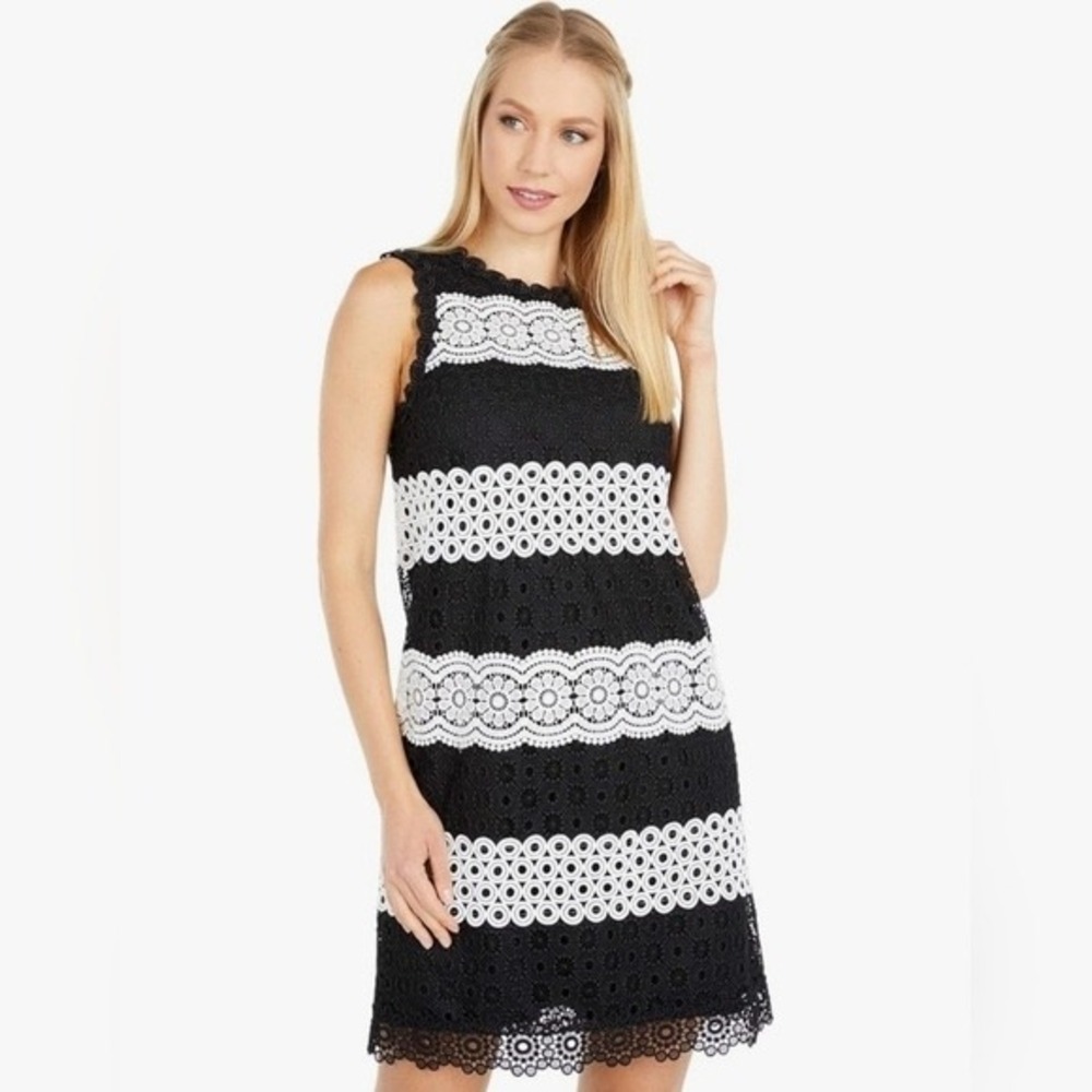 Kate spade‎ Black White Lace Sleeveless Shift Dress Floral Geometric Stripes